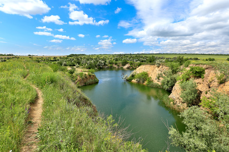 Lake among steppe in nice summer dayの写真素材