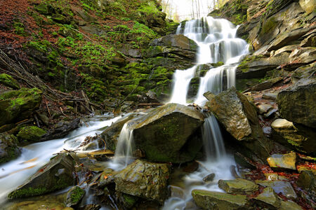Nice Shipot waterfall in Carpathian mountains, Ukraineの写真素材