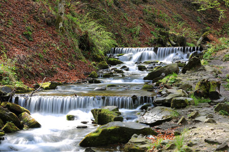 Nice cascade of mountain riverの写真素材