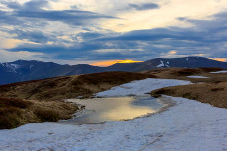 Nice evening scene in Carpathian mountainsの写真素材