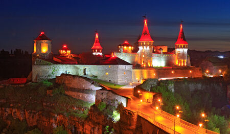 Nice night scene in old castle  Kamenetz-Podolsk, Ukraine のeditorial素材