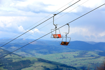 ski chairlift in summer backgroundの写真素材