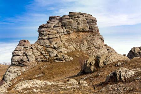 Spring scene with rocks in mountainsの写真素材