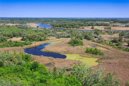 View on delta Vorskla river in spring time, Ukraineの写真素材