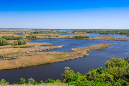 View on delta Vorskla river in nice spring day, Ukraineの写真素材