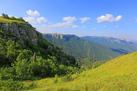 Mountain landscape with valley in Crimeaの写真素材