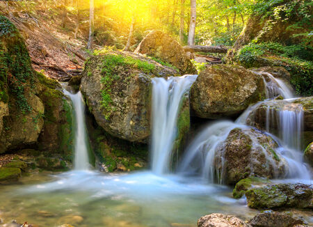Nice small waterfall in forestの写真素材