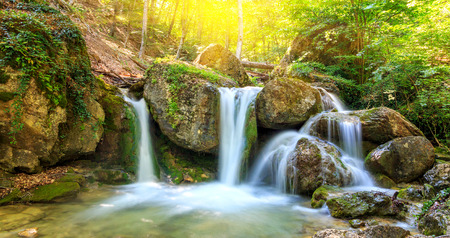 Nice waterfall in deep forestの写真素材