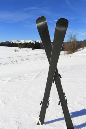 Mountain ski on snow of winter resortの写真素材