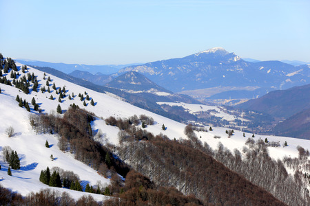 Winter scene in mountains, Donovaly Ski Resort, Slovakiaの写真素材