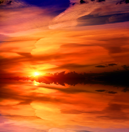 nice sunset over lake waterの写真素材