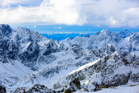 Majestic winter scene in mountainsの写真素材