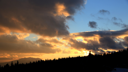 Nice sunset landscape in mountainsの写真素材