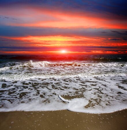 Evening sunset landscape on seaの写真素材