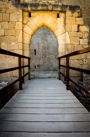 wooden bridge on entrance in to Kolossi Castle, Cyprusのeditorial素材