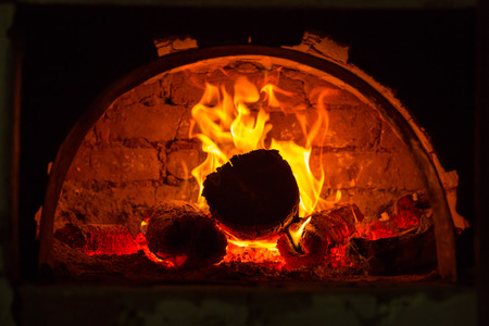 hot flame of fire in ovenの写真素材