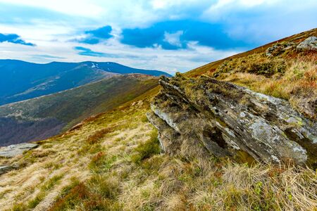 landscape with old stones in Carpathian mountains, Ukraineの写真素材