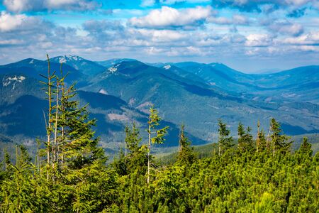 Mountains landscape in sunny day in Carpathians, Ukraineの写真素材