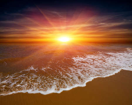 landscape with sunset over seaの写真素材