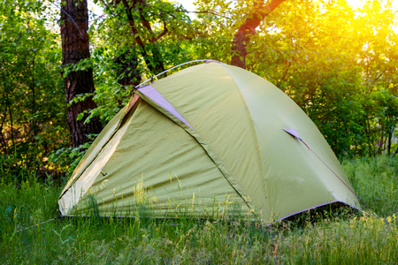 tourist tent in forestの写真素材