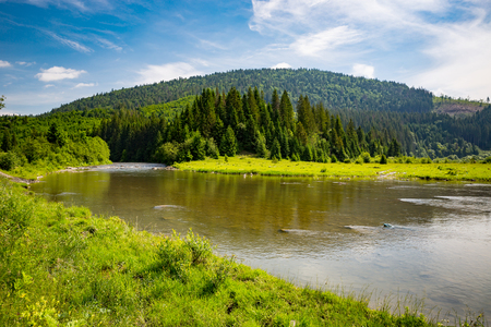 Mountain landscape with river in Carpathians, Ukraineの写真素材