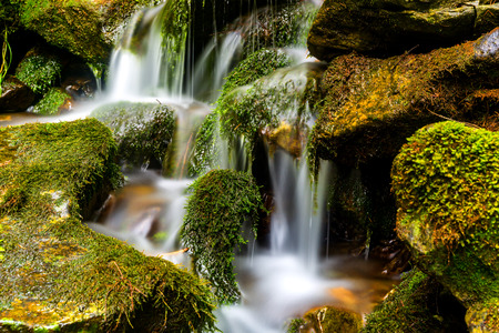 small mountain brook among green stonesの写真素材