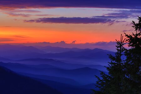 evening scene in Carpathian mountainsの写真素材