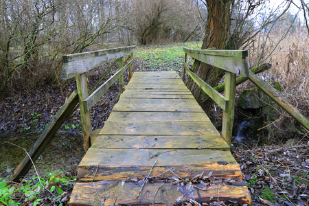 old wooden bridge in autumn parkの写真素材