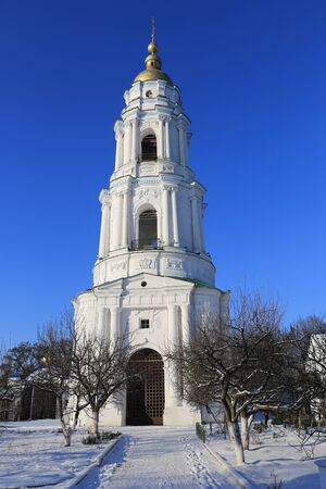 Bell tower Exaltation of the Cross Monastery. Poltava, Ukraineの写真素材
