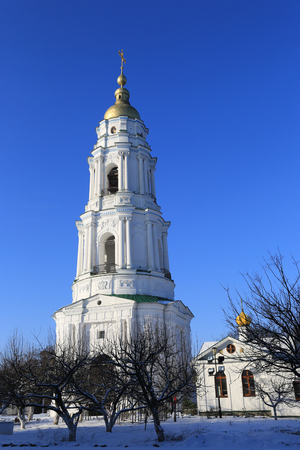 Bell tower Exaltation of the Cross Monastery. Poltava, Ukraineの写真素材
