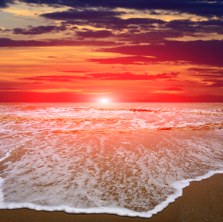 Sunset landscape on sea shoreの写真素材