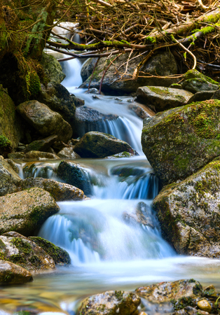 Landscape with small waterfall on mountain brookの写真素材