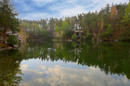quiet landscape on morning lake. Take it in Ukraineの写真素材