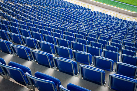 Tribune with blue seats on city stadiumの写真素材