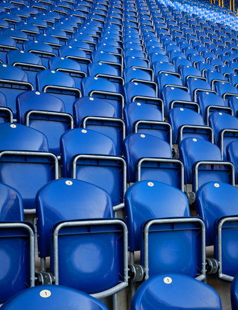 blue seats on city stadiumの写真素材