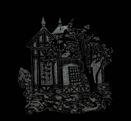 The picture shows a glass engraving of a house with garden.の写真素材