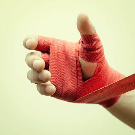 Boxer bandage hands before the fightの写真素材
