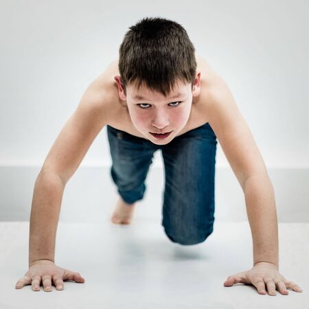 At the start. Portrait of a beautiful teenager purposeful sports.の写真素材