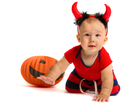 Portrait of a happy child in the style of Halloweenの写真素材