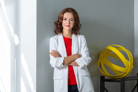 Portrait of a beautiful business woman. Photo in the roomの写真素材