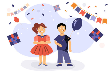 Children's holiday. Happy boy and girl.のイラスト素材