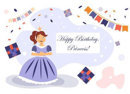 Princess birthday. Happy girl on a children's partyのイラスト素材
