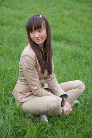 A portrait of a beautiful asian woman outdoorの写真素材
