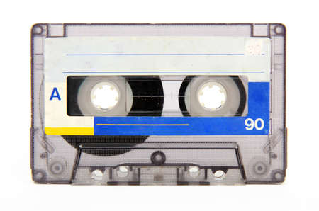 close up of vintage audio tape on white backgroundの写真素材