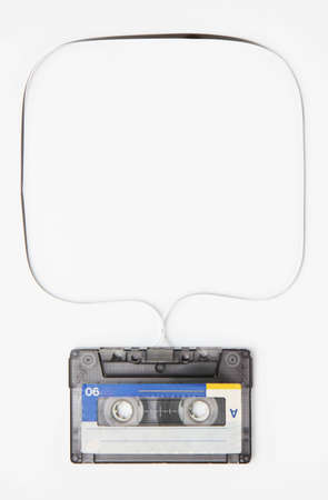 close up of vintage audio tape on white backgroundの写真素材