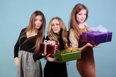 Group of beautiful girls with gifts.の写真素材