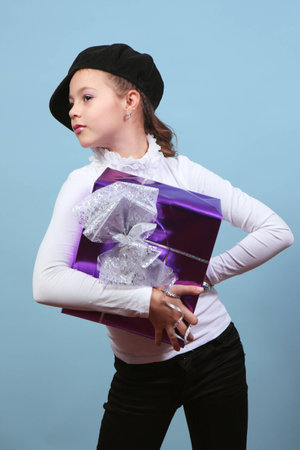  little girl with a gift.の写真素材