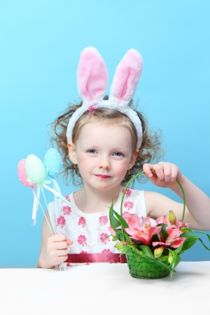 Little girl with bunny earsの写真素材