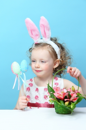 Little girl with bunny earsの写真素材