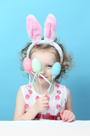 Little girl with bunny earsの写真素材